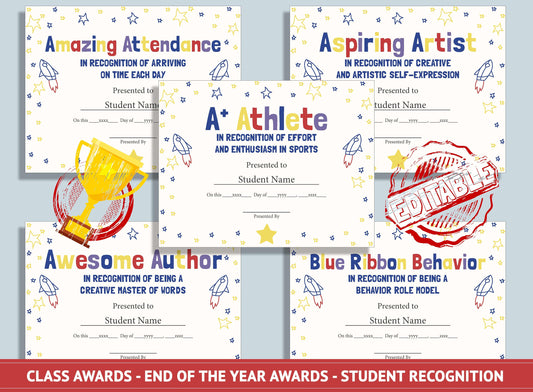 Editable Student of the Week Awards, End of School Year Awards, Student Recognition, PDF File, Instant Download