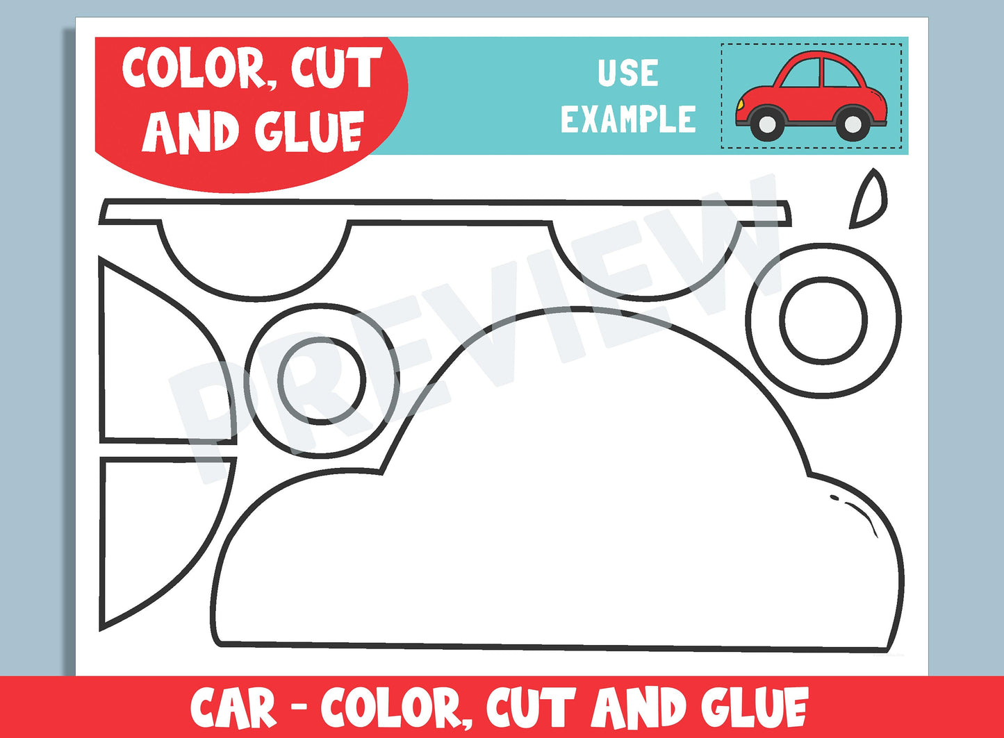 Car Craft Activity - Color, Cut, and Glue for PreK to 2nd Grade, PDF File, Instant Download