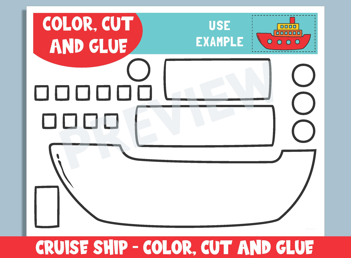 Cruise Ship Craft Activity - Color, Cut, and Glue for PreK to 2nd Grade, PDF File, Instant Download