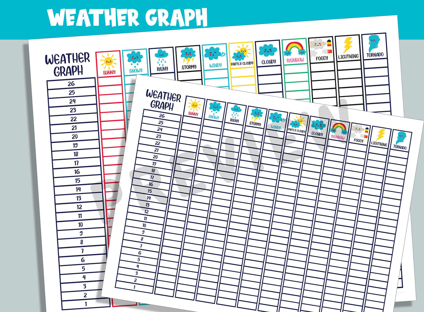 Daily Weather Cards, Weather Graph and Weather Chart Labels for Classroom Calendar, Temperature Cards, Seasons Activities