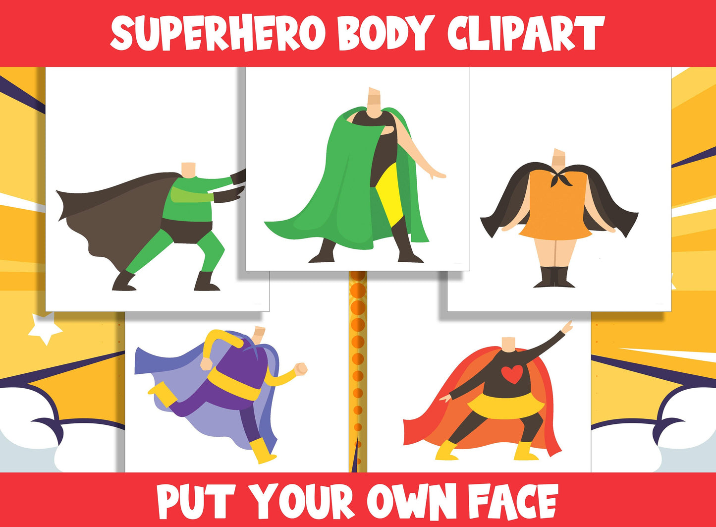 Kid Superhero Body Clipart Set for PreK to 6th Grade, 20 Pages, PDF File, Instant Download