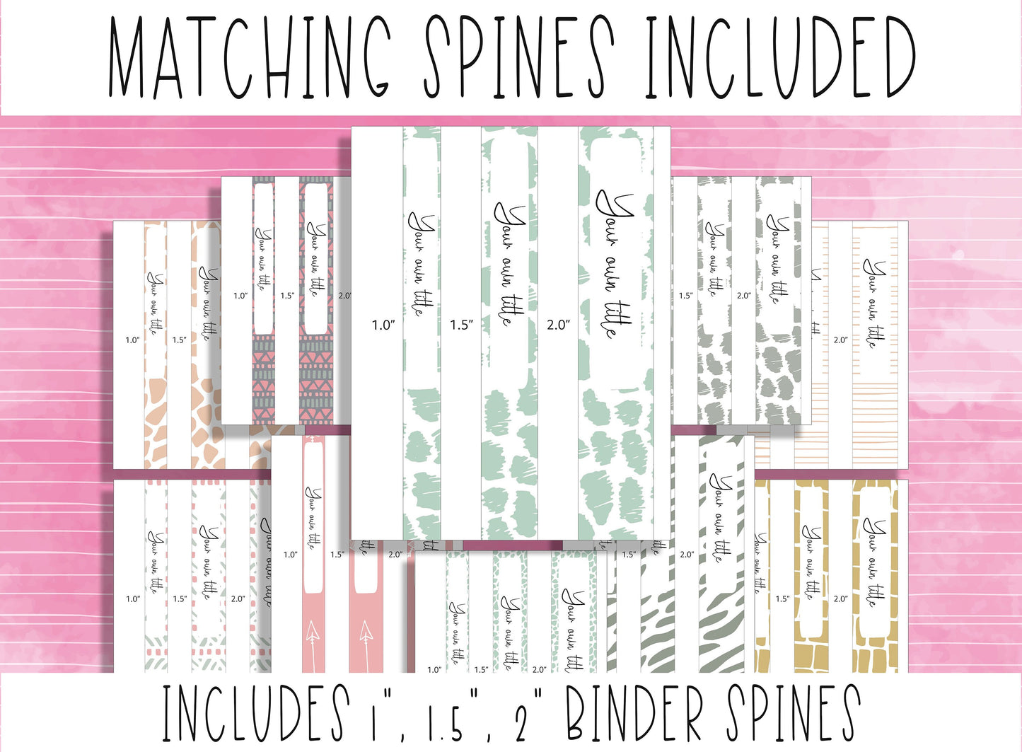 10 Editable Binder Covers, Includes 1", 1.5", 2" Spines, Book Covers Pack, Available in A4 & US Letter, Editing with PowerPoint/PDF Reader