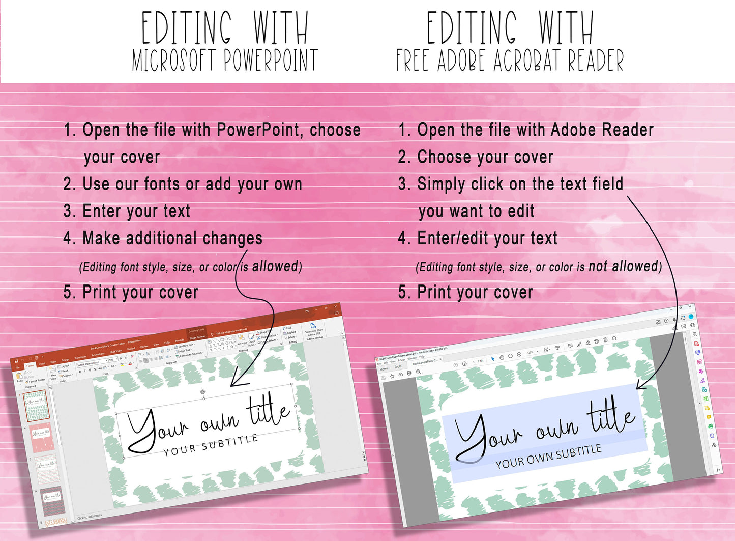 10 Editable Binder Covers, Includes 1", 1.5", 2" Spines, Book Covers Pack, Available in A4 & US Letter, Editing with PowerPoint/PDF Reader