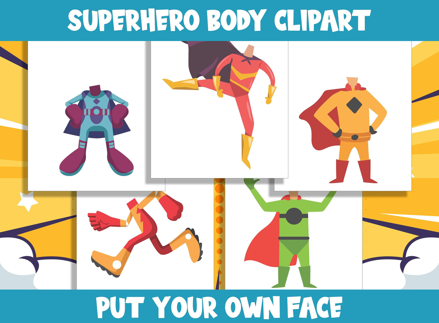 Superhero Body Clipart Collection for PreK to 6th Grade, 20 Pages, PDF File, Instant Download