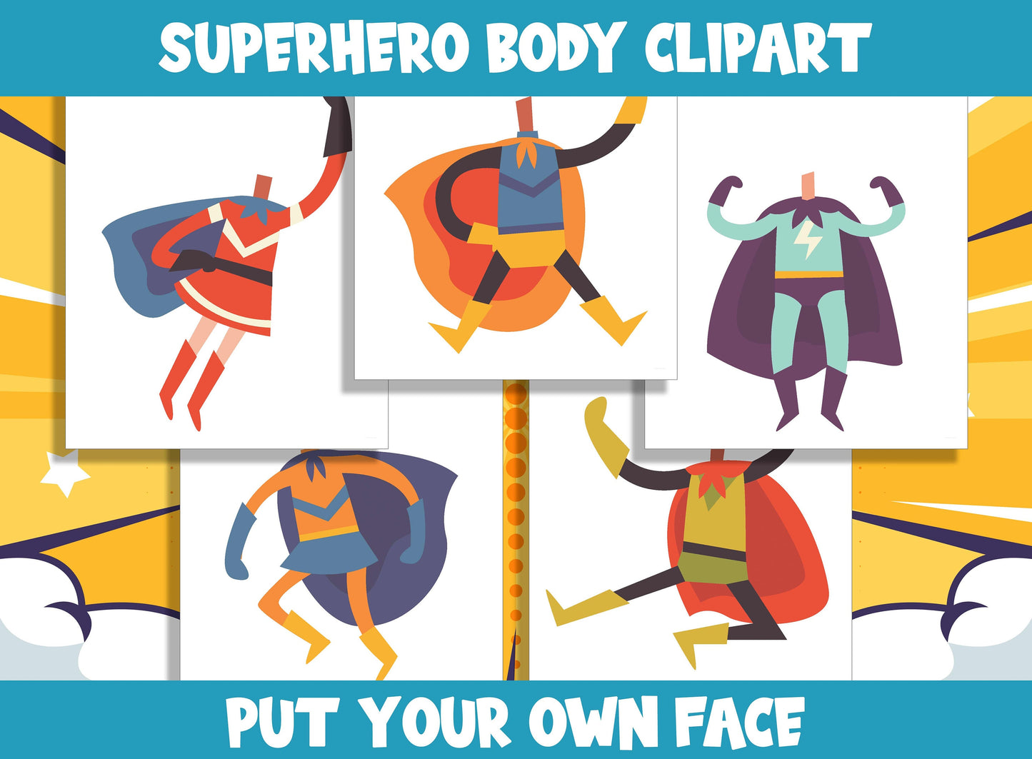 Superhero Body Clipart Collection for PreK to 6th Grade, 20 Pages, PDF File, Instant Download
