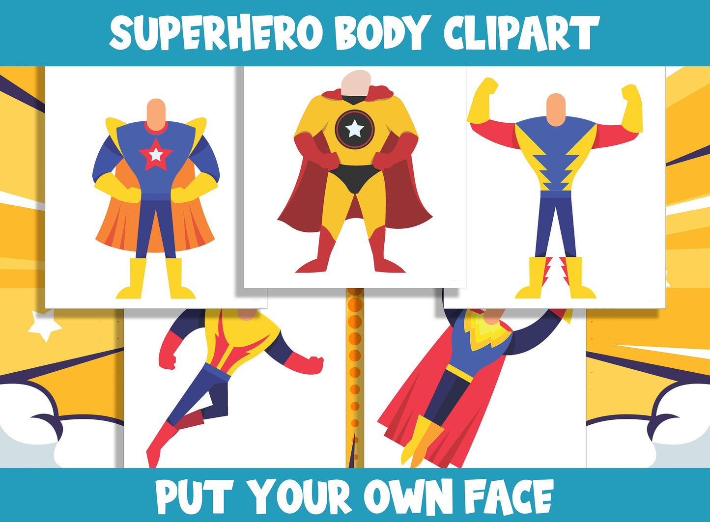 Superhero Body Clipart Collection for PreK to 6th Grade, 20 Pages, PDF File, Instant Download