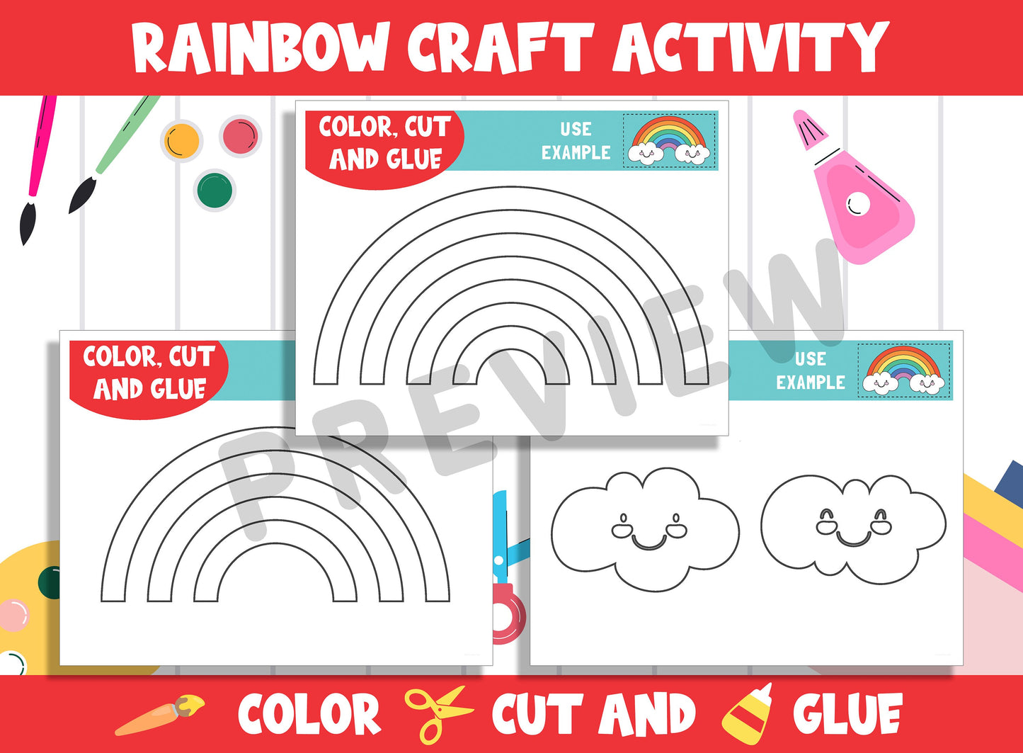 Cute Rainbow Craft Activity - Color, Cut, and Glue for PreK to 2nd Grade, PDF File, Instant Download