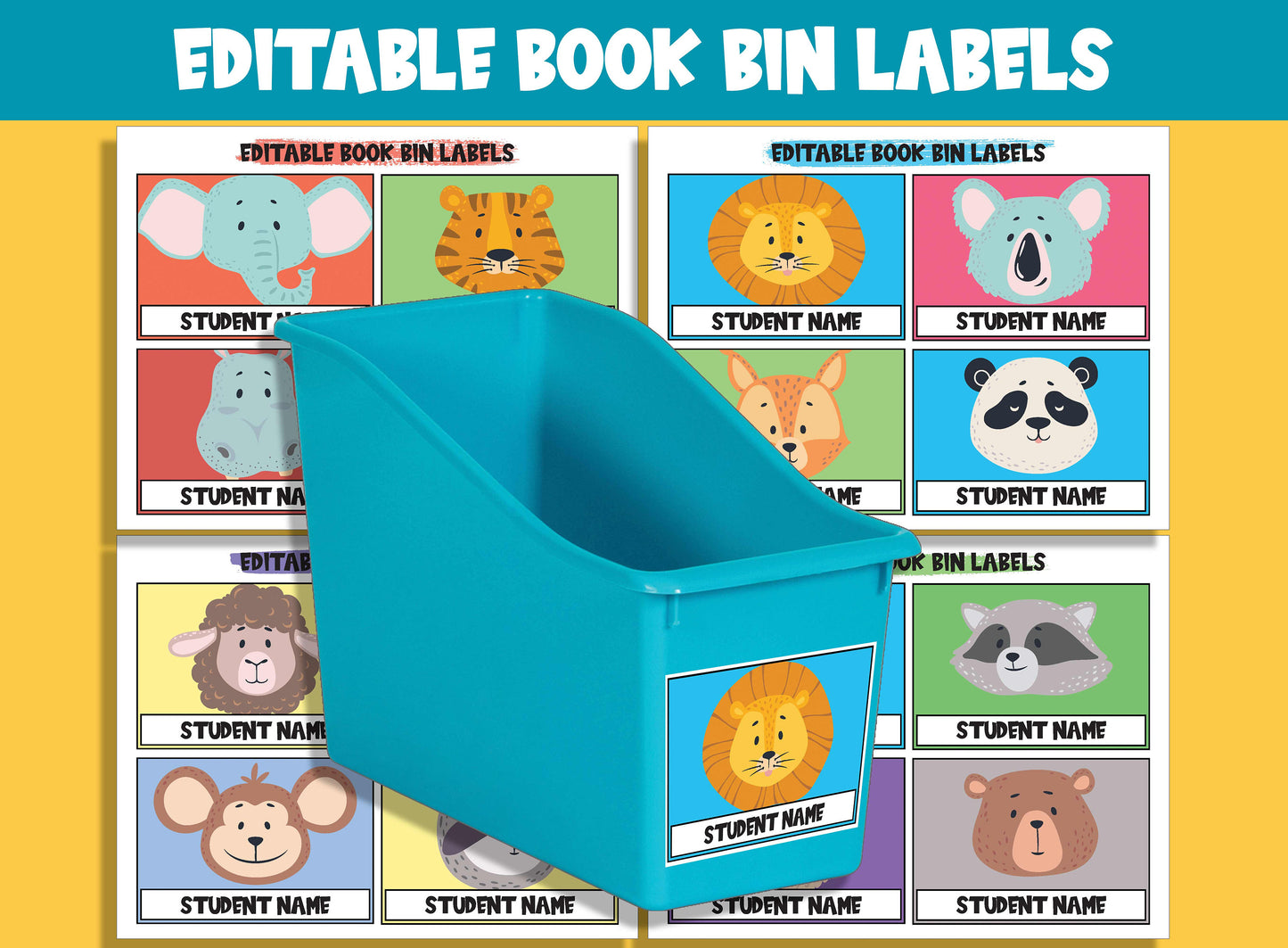 Editable Cute Animal Library Book Bin Labels: 16 Customizable Designs for Perfect Classroom Decor