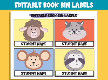Editable Cute Animal Library Book Bin Labels: 16 Customizable Designs for Perfect Classroom Decor