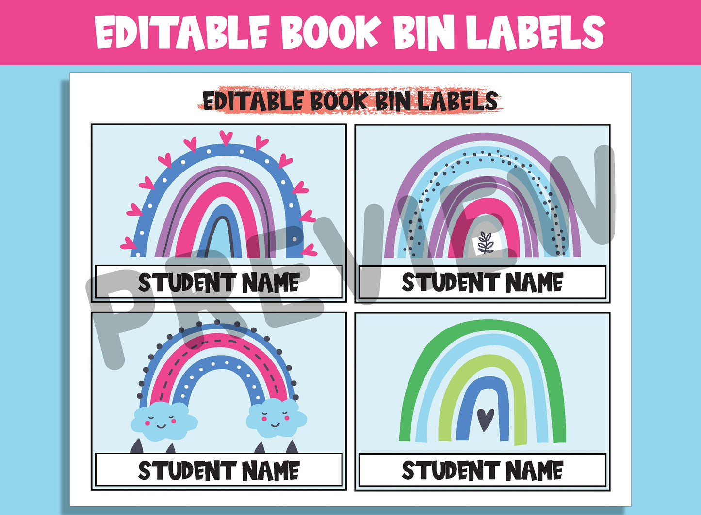 Editable Rainbow Book Bin Labels: 16 Customizable Designs for Perfect Classroom Decor