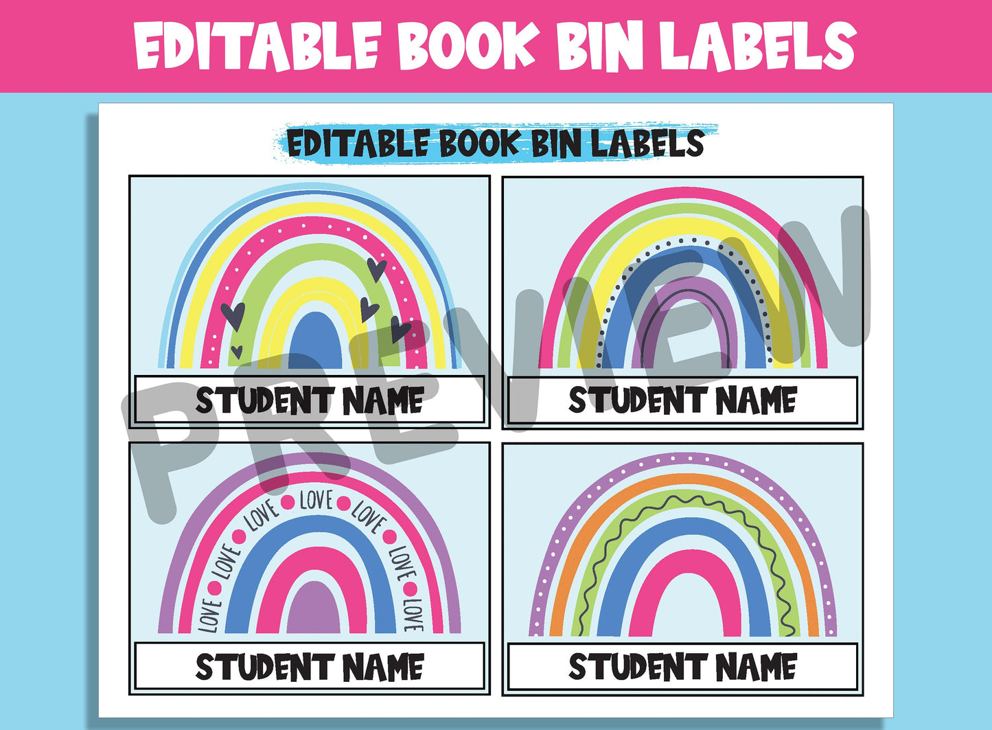Editable Rainbow Book Bin Labels: 16 Customizable Designs for Perfect Classroom Decor