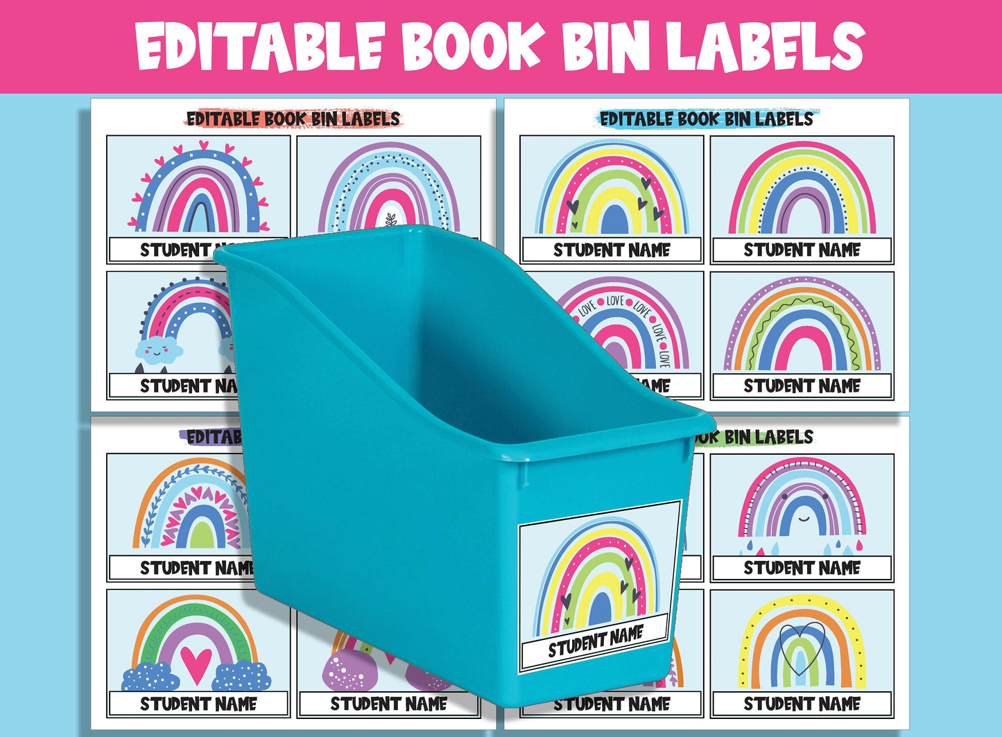 Editable Rainbow Book Bin Labels: 16 Customizable Designs for Perfect Classroom Decor
