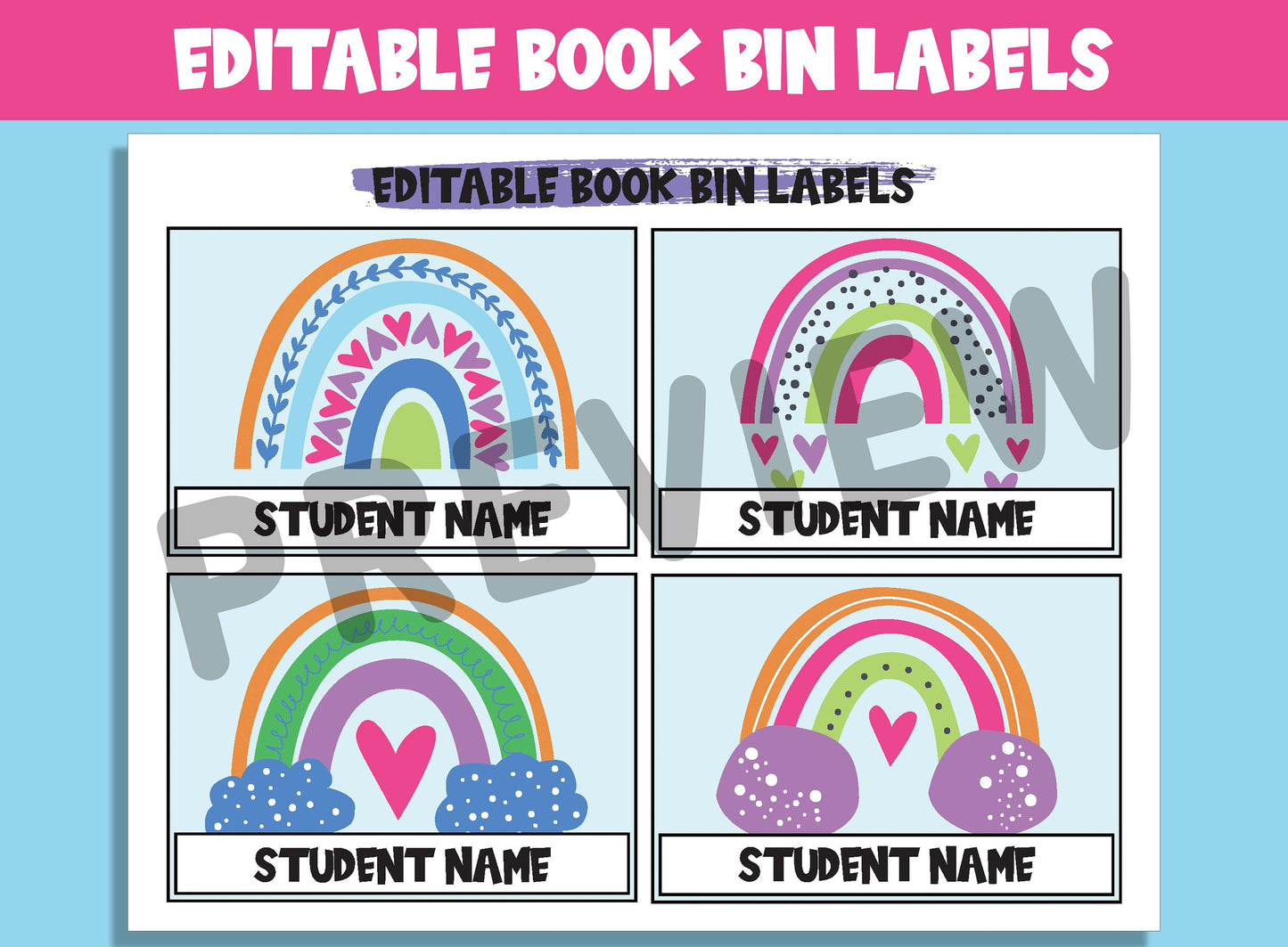 Editable Rainbow Book Bin Labels: 16 Customizable Designs for Perfect Classroom Decor