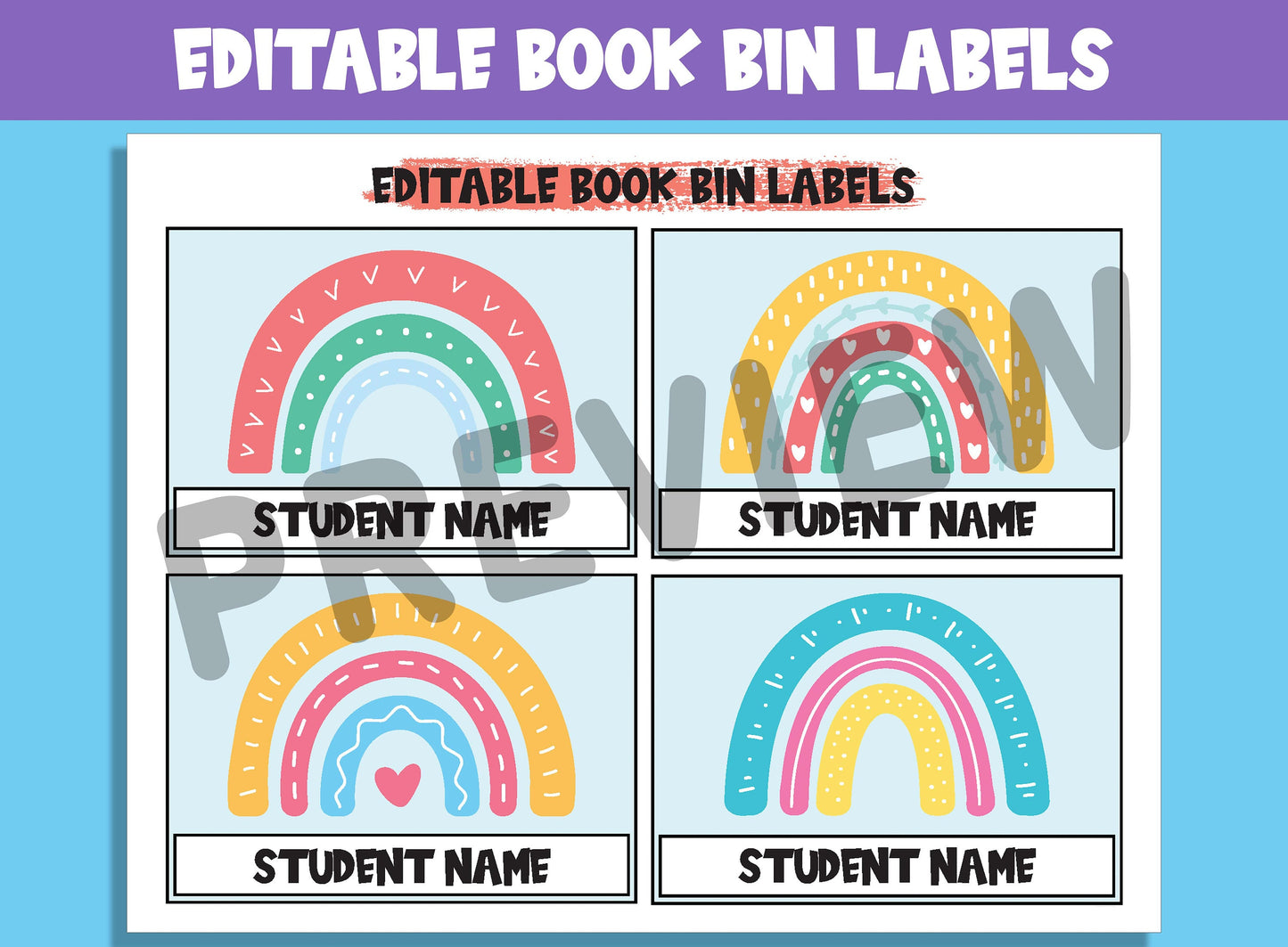 Editable Boho Rainbow Book Bin Labels: 16 Customizable Designs for Perfect Classroom Decor