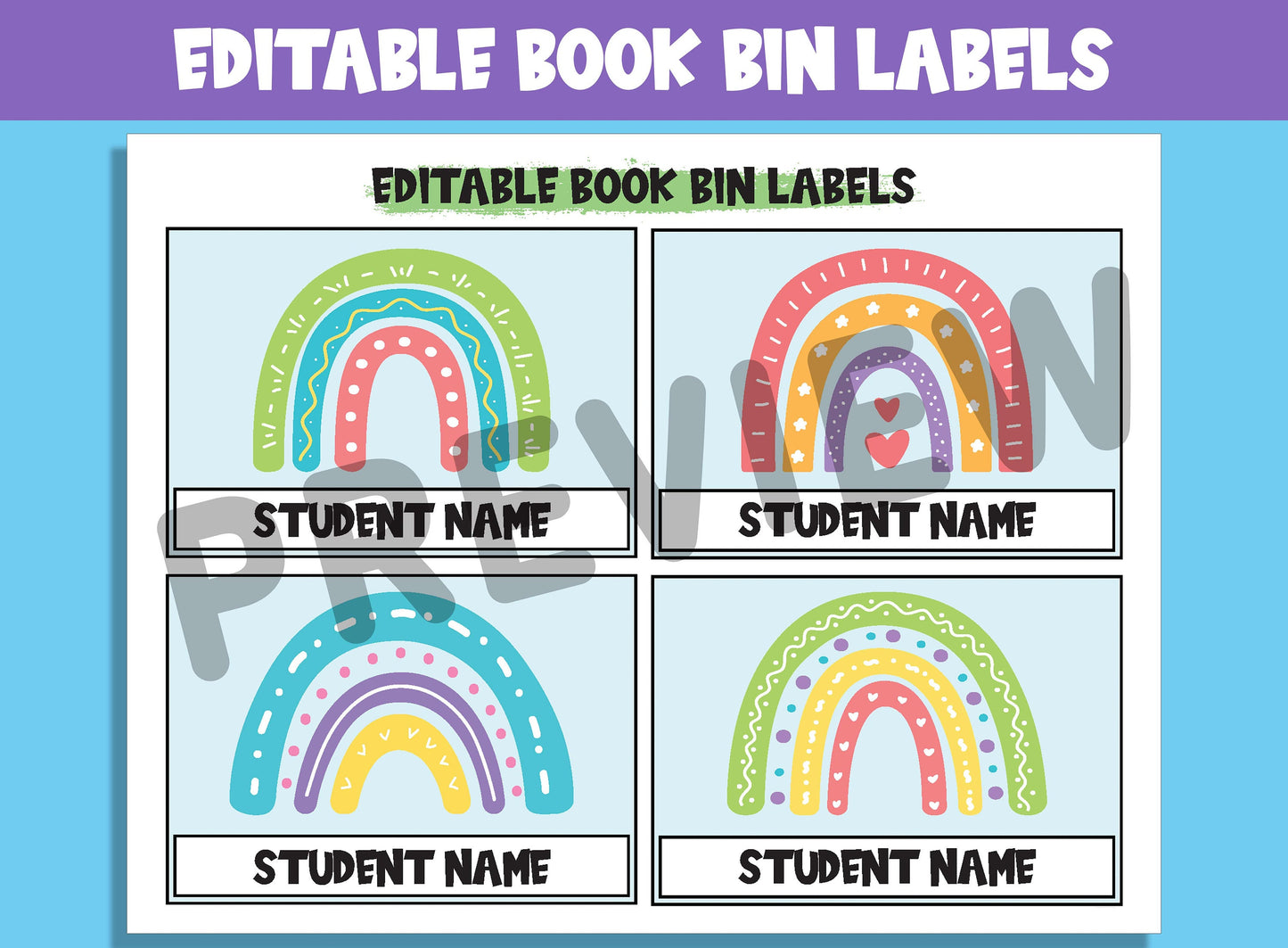 Editable Boho Rainbow Book Bin Labels: 16 Customizable Designs for Perfect Classroom Decor