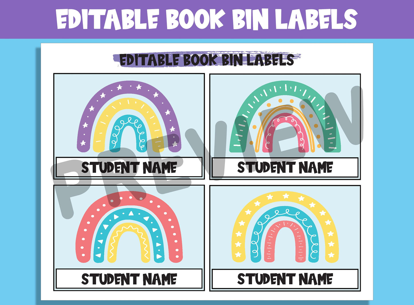 Editable Boho Rainbow Book Bin Labels: 16 Customizable Designs for Perfect Classroom Decor