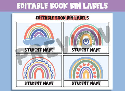 Editable Pastel Rainbow Book Bin Labels: 16 Customizable Designs for Perfect Classroom Decor