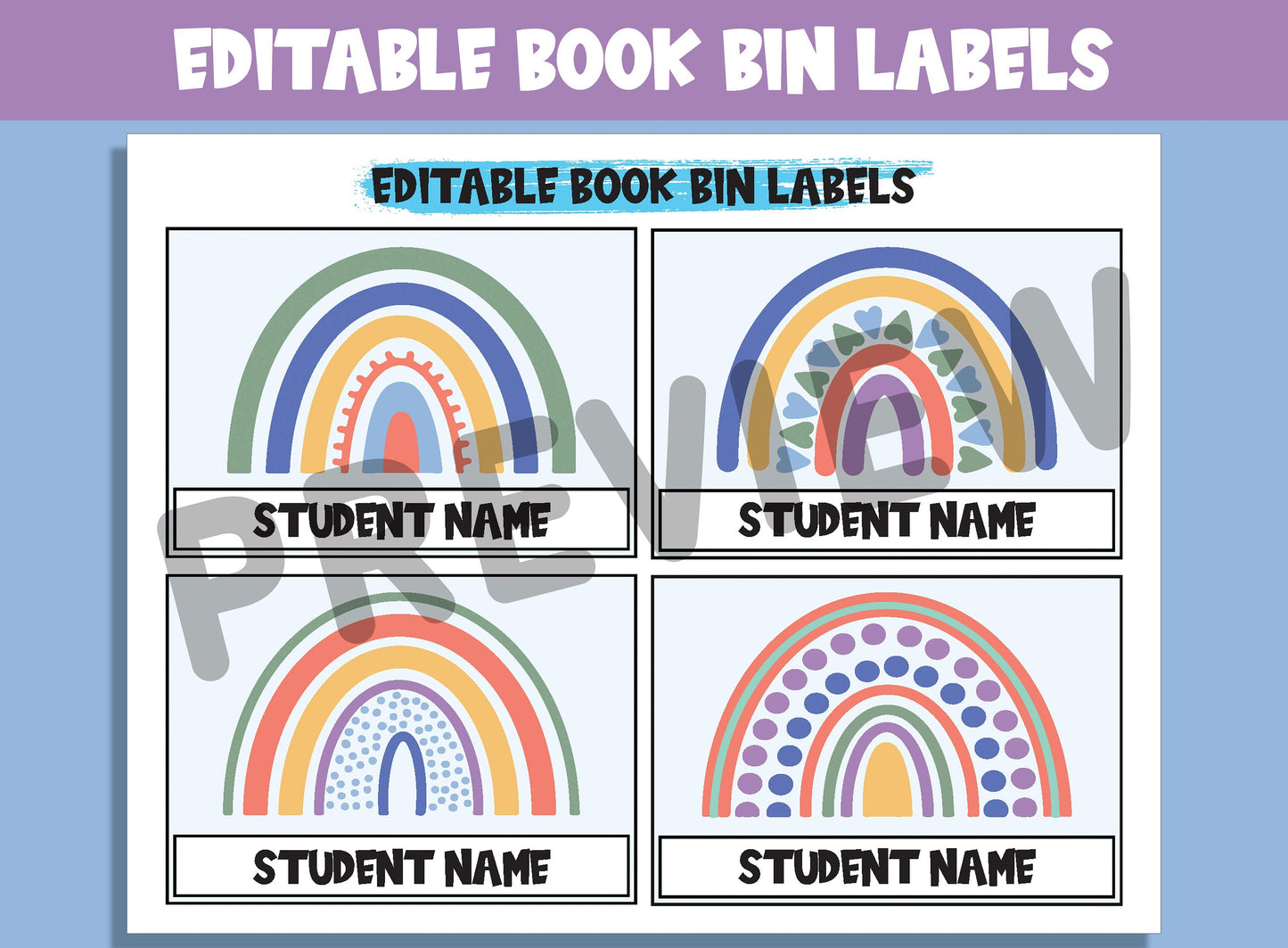 Editable Pastel Rainbow Book Bin Labels: 16 Customizable Designs for Perfect Classroom Decor