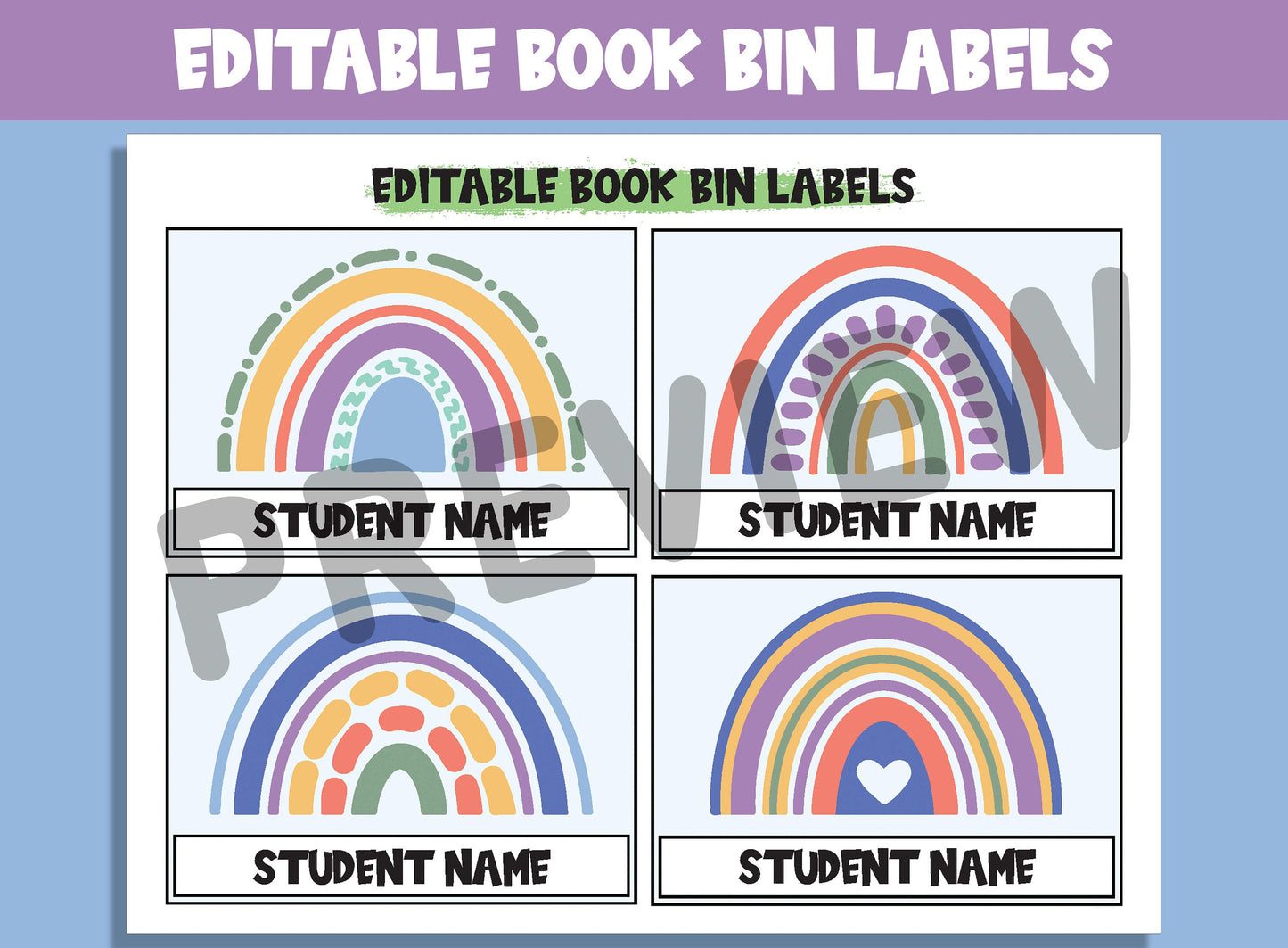 Editable Pastel Rainbow Book Bin Labels: 16 Customizable Designs for Perfect Classroom Decor