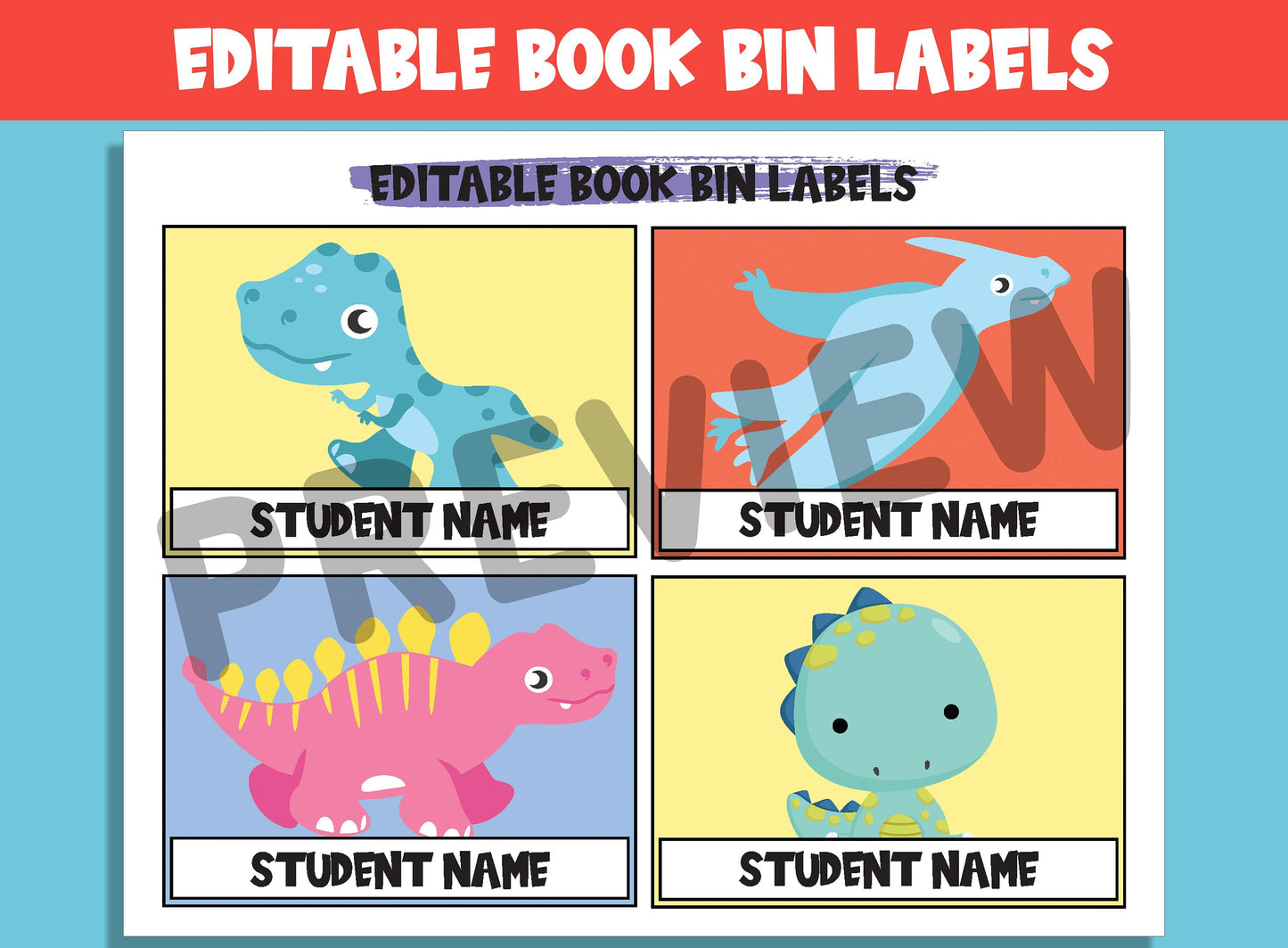 Editable Dinosaur Book Bin Labels: 16 Customizable Designs for Perfect Classroom Decor