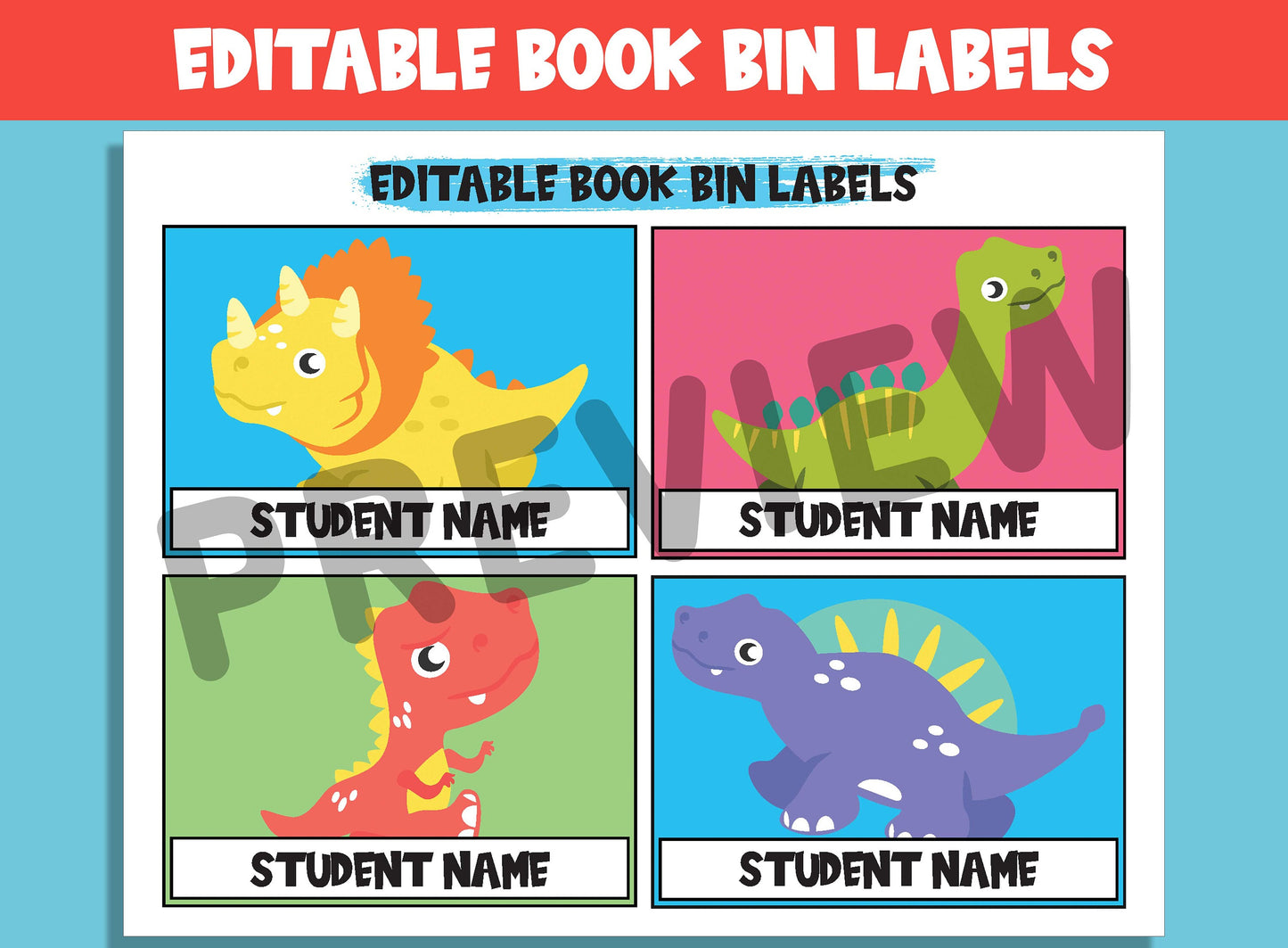 Editable Dinosaur Book Bin Labels: 16 Customizable Designs for Perfect Classroom Decor