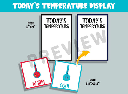 Daily Weather Cards, Weather Graph and Weather Chart Labels for Classroom Calendar, Temperature Cards, Seasons Activities