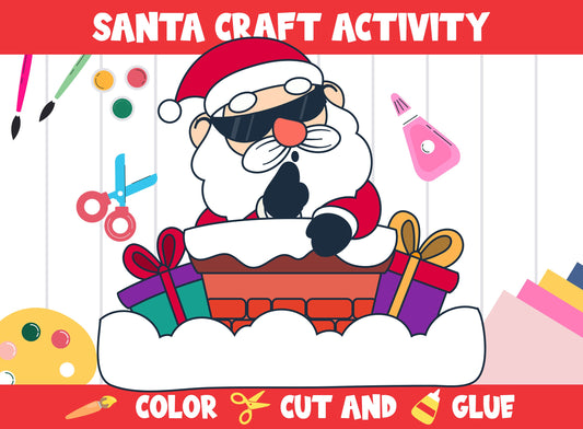 Santa Craft Activity - Color, Cut, and Glue for PreK to 2nd Grade, PDF File, Instant Download