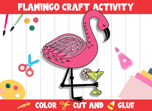 Cute Flamingo Craft Activity - Color, Cut, and Glue for PreK to 2nd Grade, PDF File, Instant Download