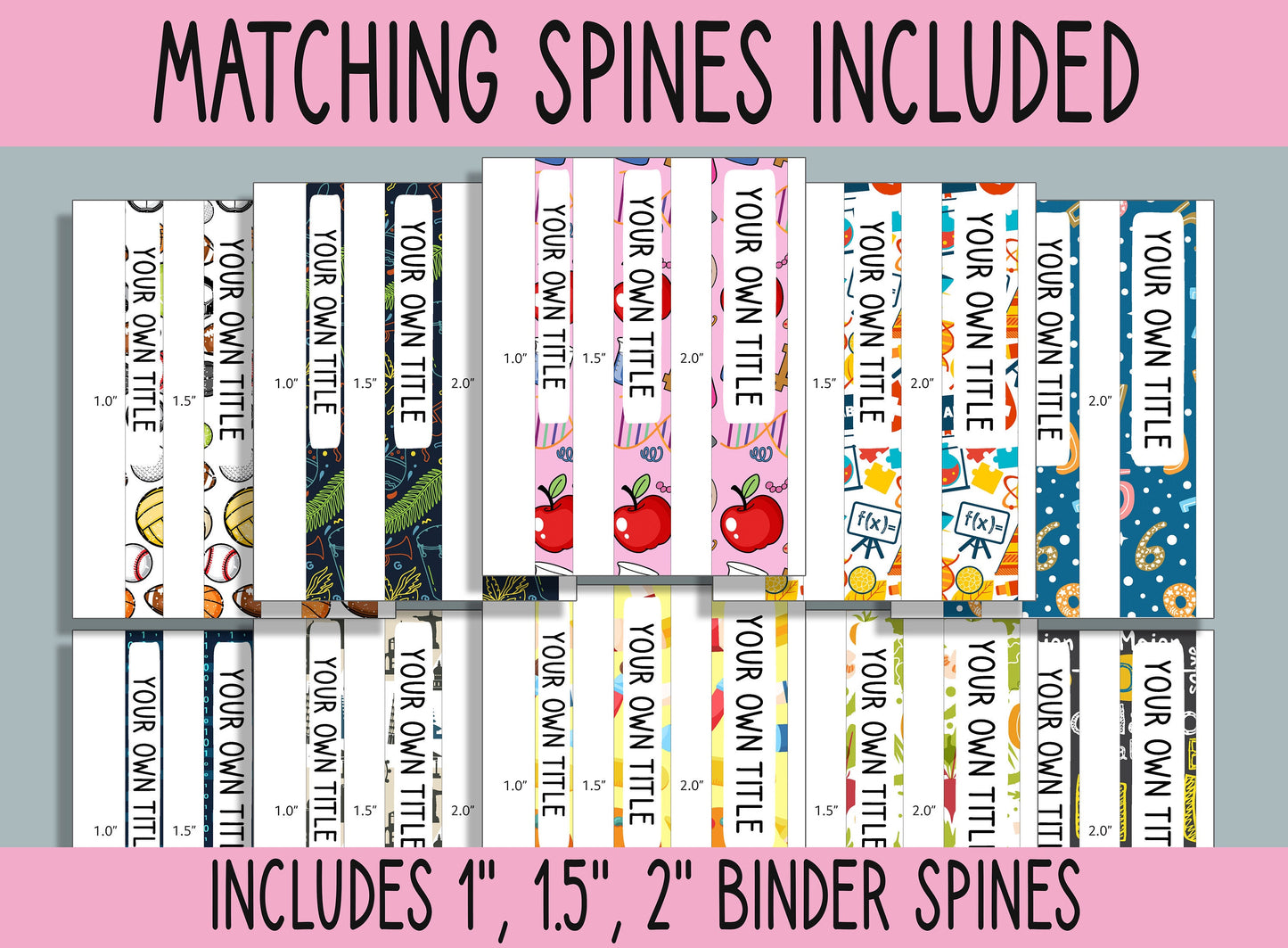 10 Editable School Subject Binder Covers, Includes 1", 1.5", 2" Spines, Available in A4 & US Letter, Editing with PowerPoint or PDF Reader