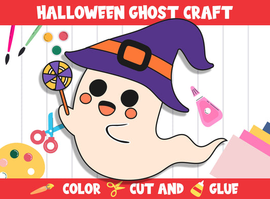 Cute Halloween Ghost Craft Activity - Color, Cut, and Glue for PreK to 2nd Grade, PDF File, Instant Download