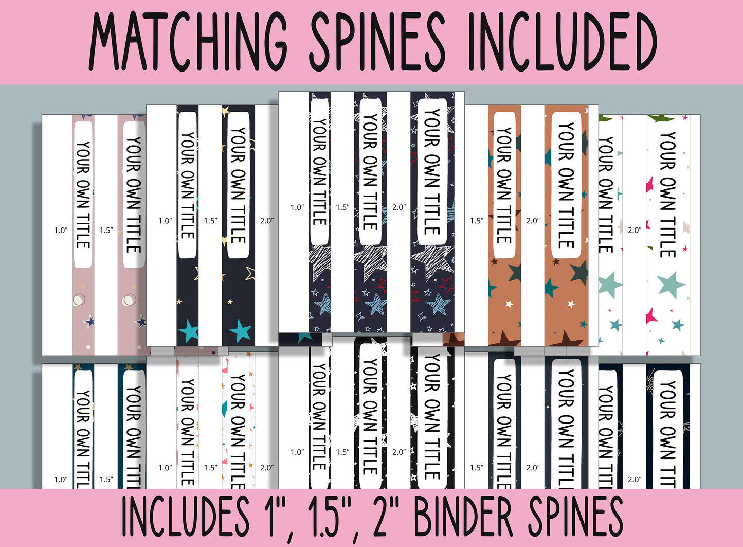 10 Editable Starry Binder Covers, Includes 1", 1.5", 2" Spines, Available in A4 & US Letter, Editing with PowerPoint or PDF Reader