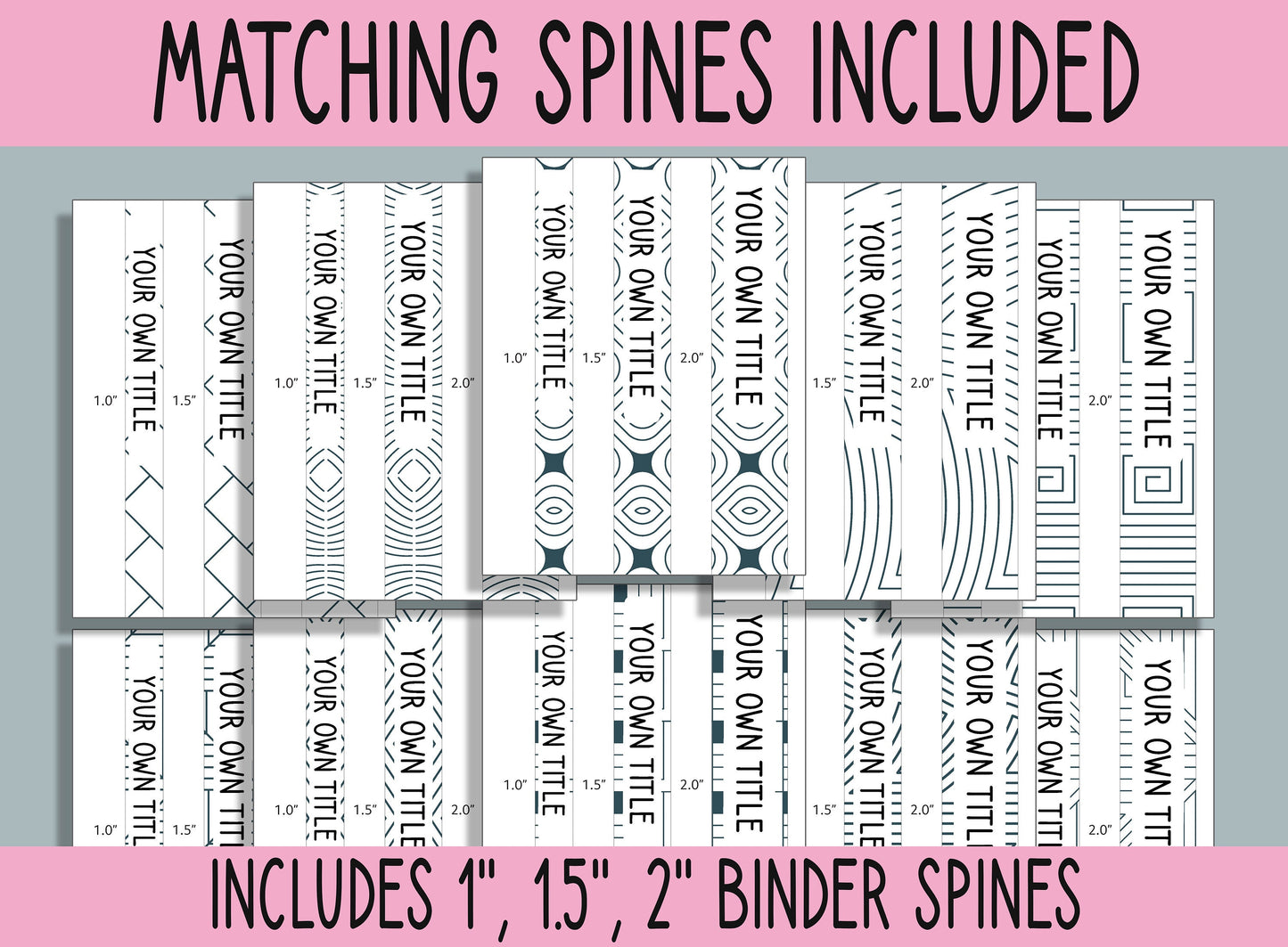10 Editable Abstract Line Binder Covers, Includes 1", 1.5", 2" Spines, Available in A4 & US Letter, Editing with PowerPoint or PDF Reader