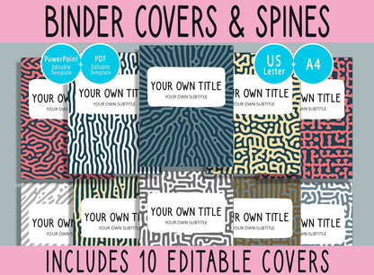 10 Editable Turing Pattern Binder Covers, Includes 1", 1.5", 2" Spines, Available in A4 & US Letter, Editing with PowerPoint or PDF Reader