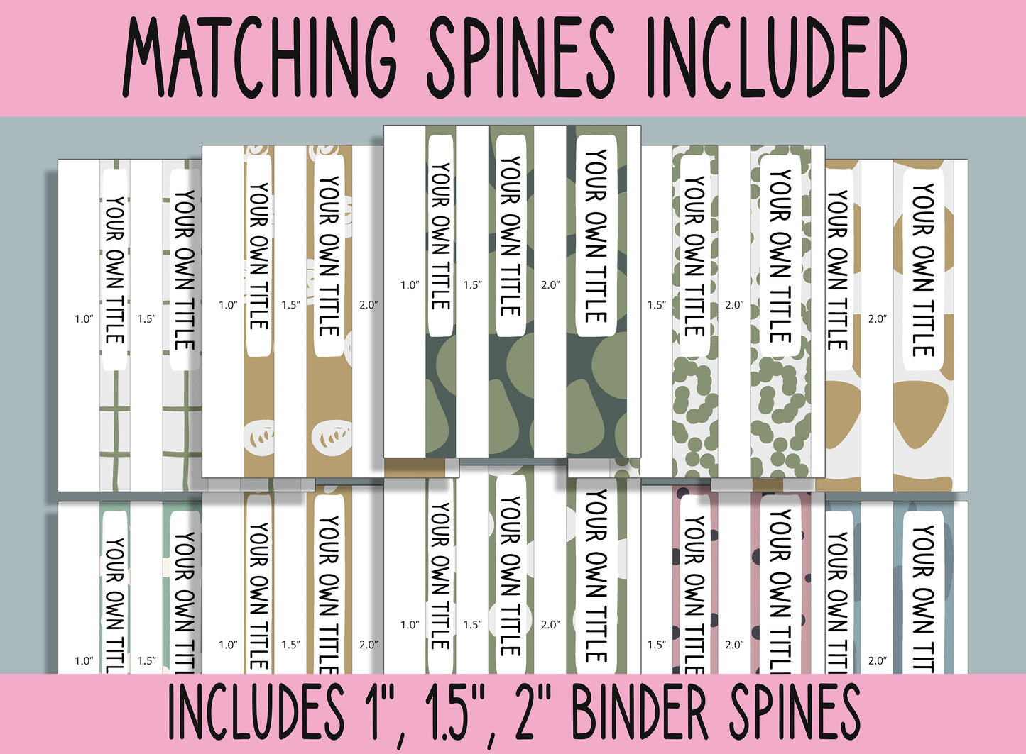 10 Editable Organic Theme Binder Covers, Includes 1", 1.5", 2" Spines, Available in A4 & US Letter, Editing with PowerPoint or PDF Reader