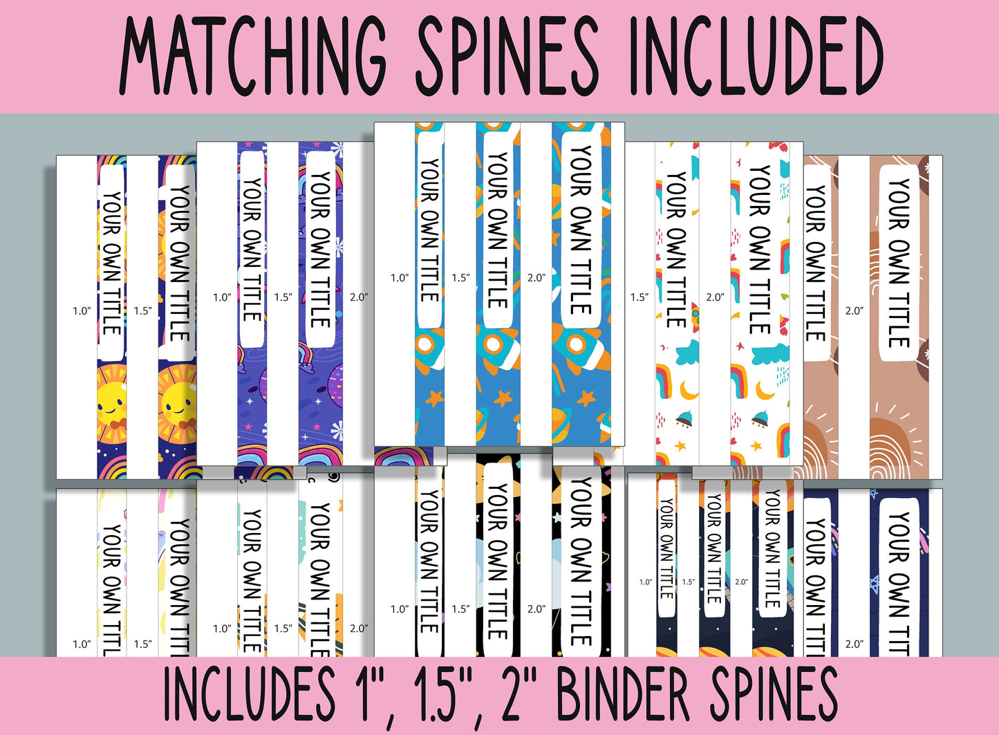 10 Editable Rainbow and Space Binder Covers, Includes 1, 1.5, 2" Spines, Available in A4 & US Letter, Editing with PowerPoint or PDF Reader