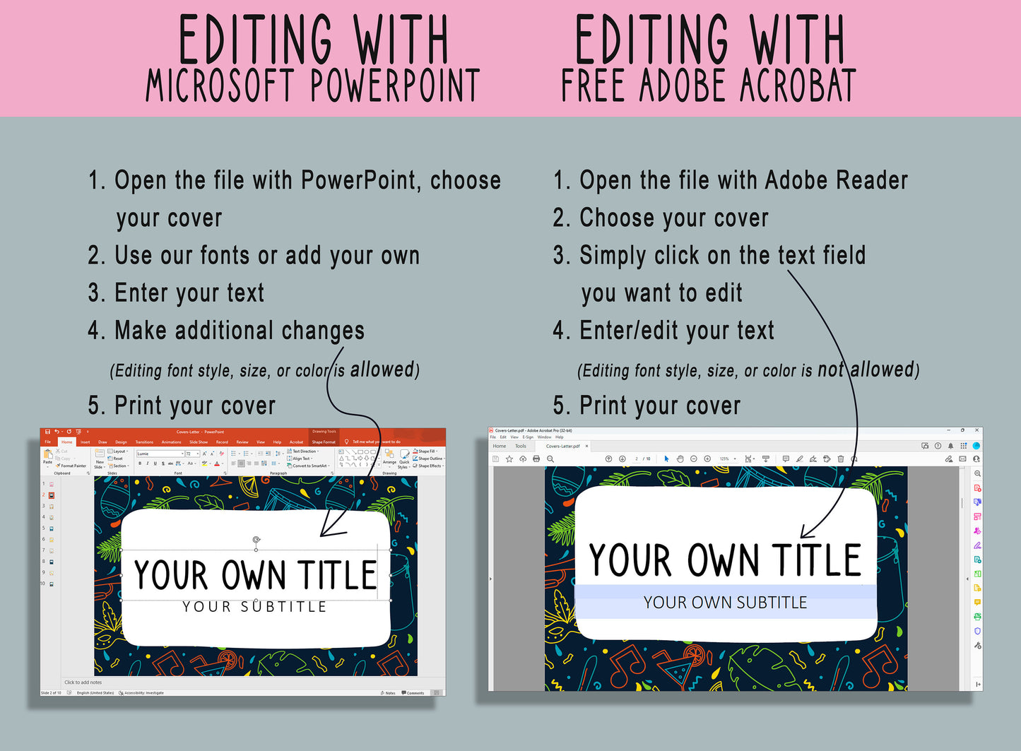 10 Editable Rainbow and Space Binder Covers, Includes 1, 1.5, 2" Spines, Available in A4 & US Letter, Editing with PowerPoint or PDF Reader
