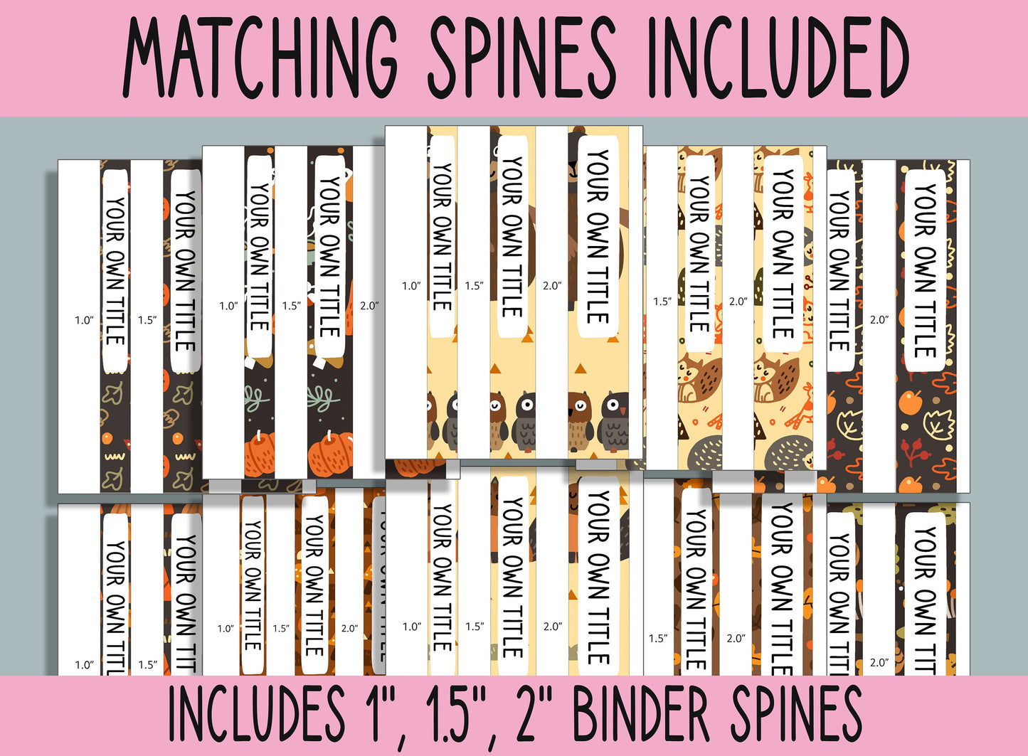 10 Editable Autumn Binder Covers, Includes 1, 1.5, 2" Spines, Available in A4 & US Letter, Editing with PowerPoint or PDF Reader
