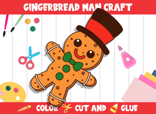 Gingerbread Man Craft Activity - Color, Cut, and Glue for PreK to 2nd Grade, PDF File, Instant Download