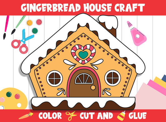 Gingerbread House Craft Activity - Color, Cut, and Glue for PreK to 2nd Grade, PDF File, Instant Download