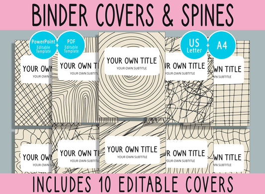 10 Editable Minimalist Charcoal Sketch Binder Covers, Includes 1,1.5,2"Spines, Available in A4/US Letter, Editing with PowerPoint/PDF Reader