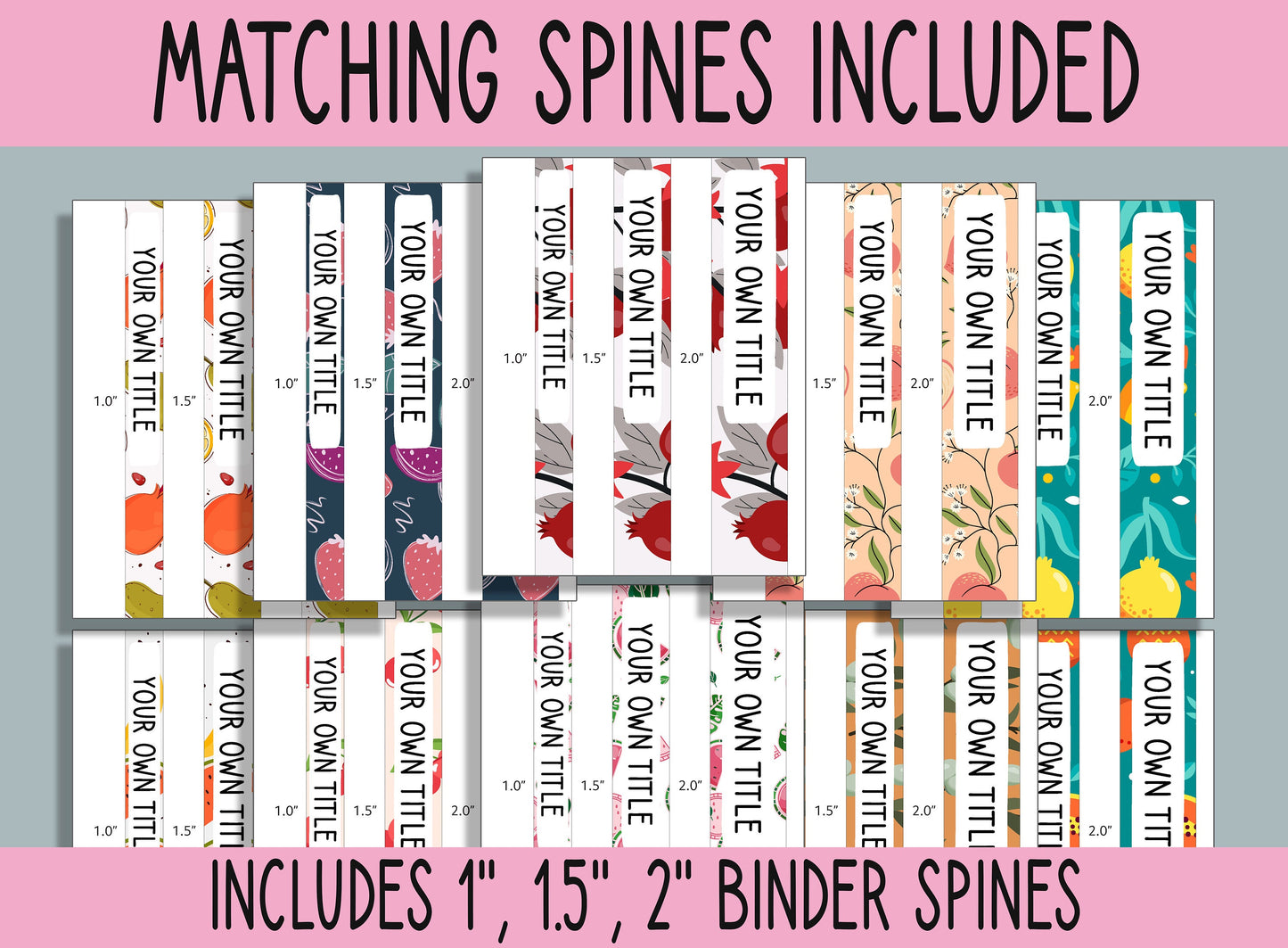 10 Editable Fruit Binder Covers, Includes 1", 1.5", 2" Spines, Available in A4 & US Letter, Editing with PowerPoint or PDF Reader