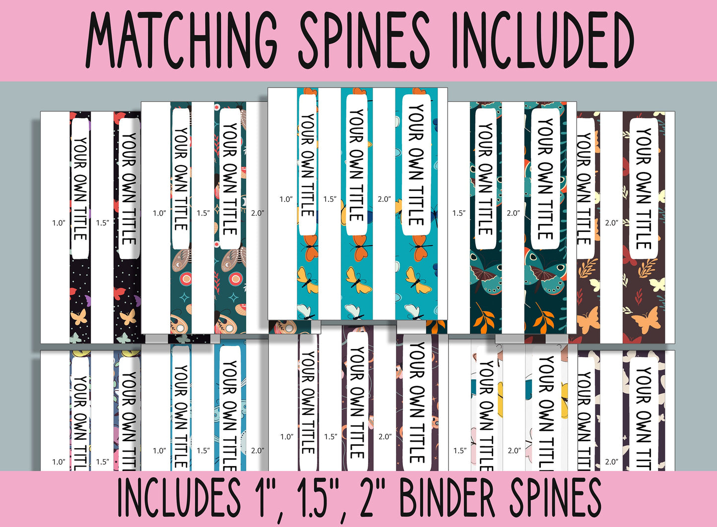 10 Editable Butterfly Binder Covers, Includes 1", 1.5", 2" Spines, Available in A4 & US Letter, Editing with PowerPoint or PDF Reader