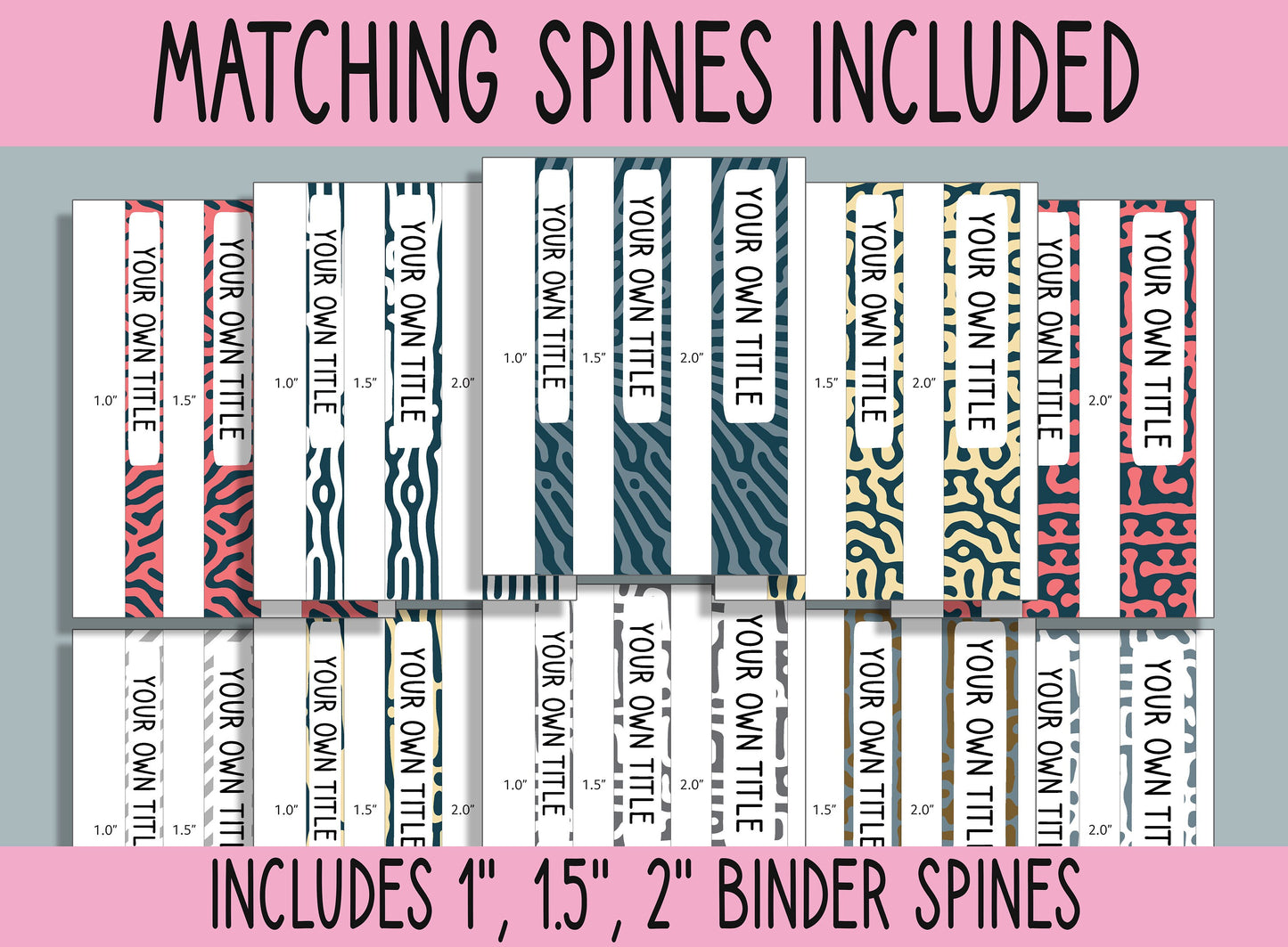 10 Editable Turing Pattern Binder Covers, Includes 1", 1.5", 2" Spines, Available in A4 & US Letter, Editing with PowerPoint or PDF Reader