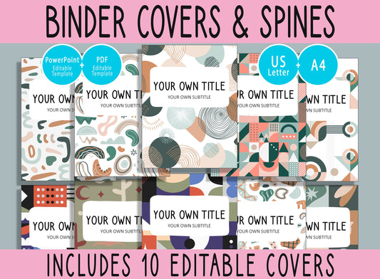 10 Editable Muted Color Palette Binder Covers, Includes 1, 1.5, 2"Spines, Available in A4 & US Letter, Editing with PowerPoint or PDF Reader