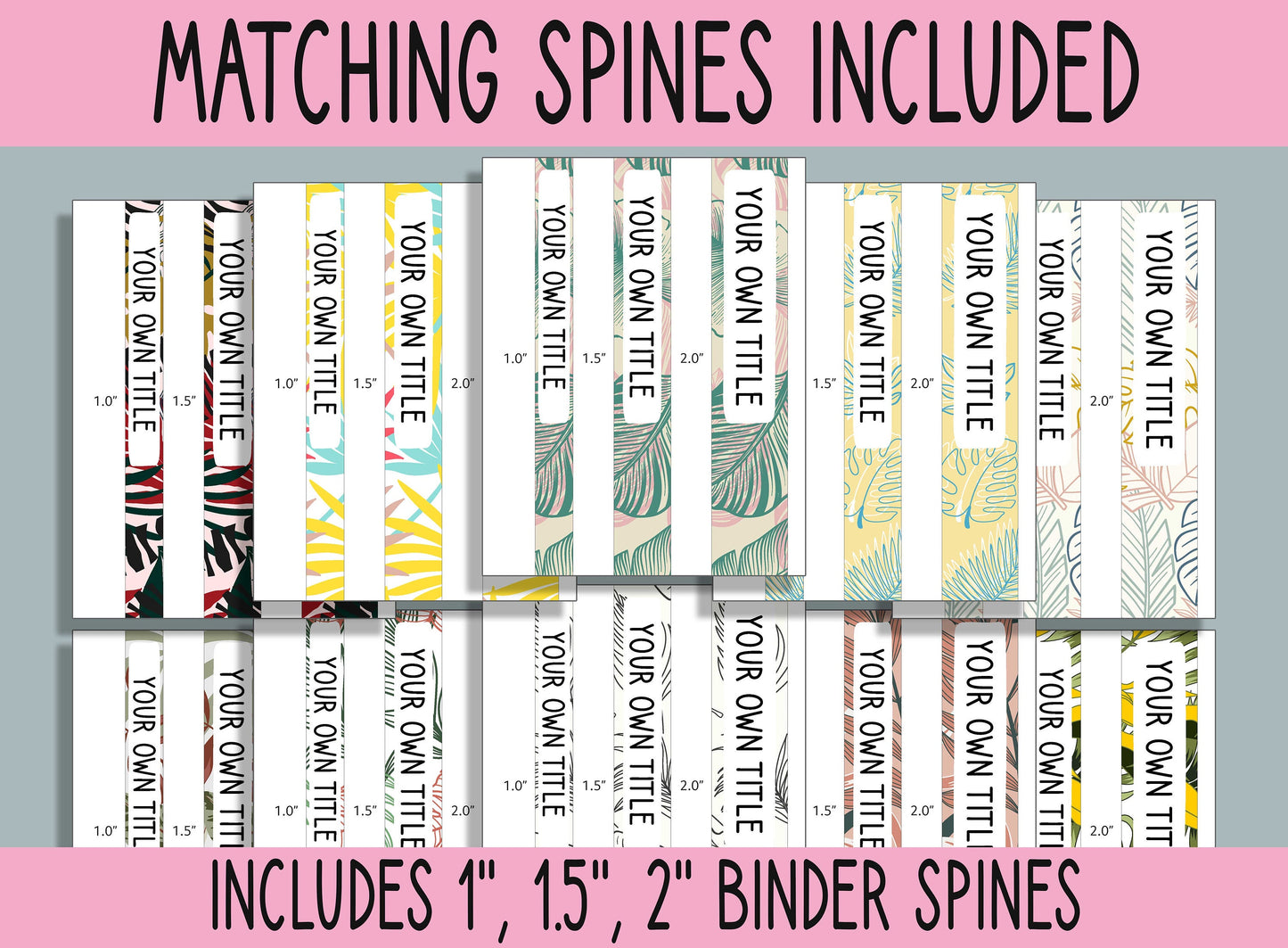 10 Editable Tropical Leaves Binder Covers, Includes 1", 1.5", 2" Spines, Available in A4 & US Letter, Editing with PowerPoint or PDF Reader