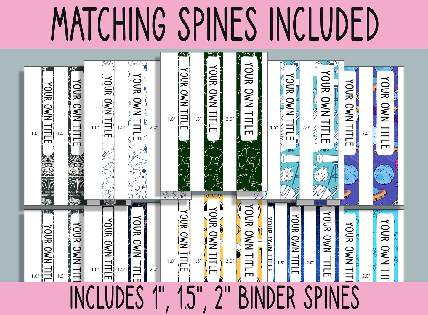 10 Editable Science Pattern Binder Covers, Includes 1", 1.5", 2" Spines, Available in A4 & US Letter, Editing with PowerPoint or PDF Reader