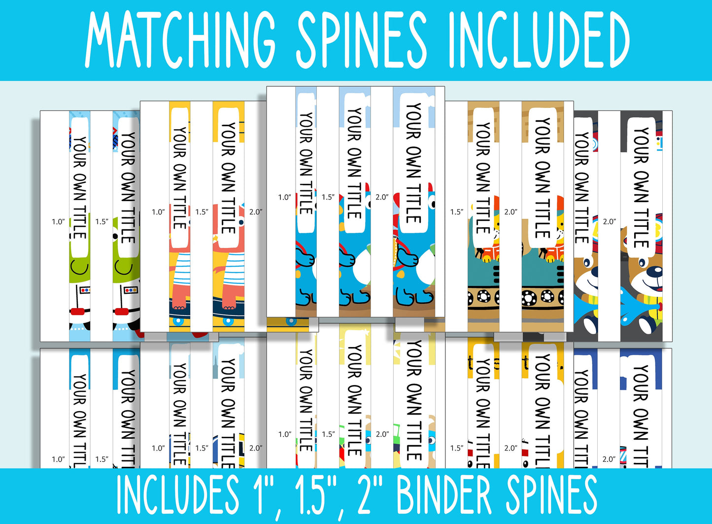 10 Editable Boys Binder Covers, Includes 1, 1.5, 2" Spines, Available in A4 &US Letter, Editing with PowerPoint or PDF Reader