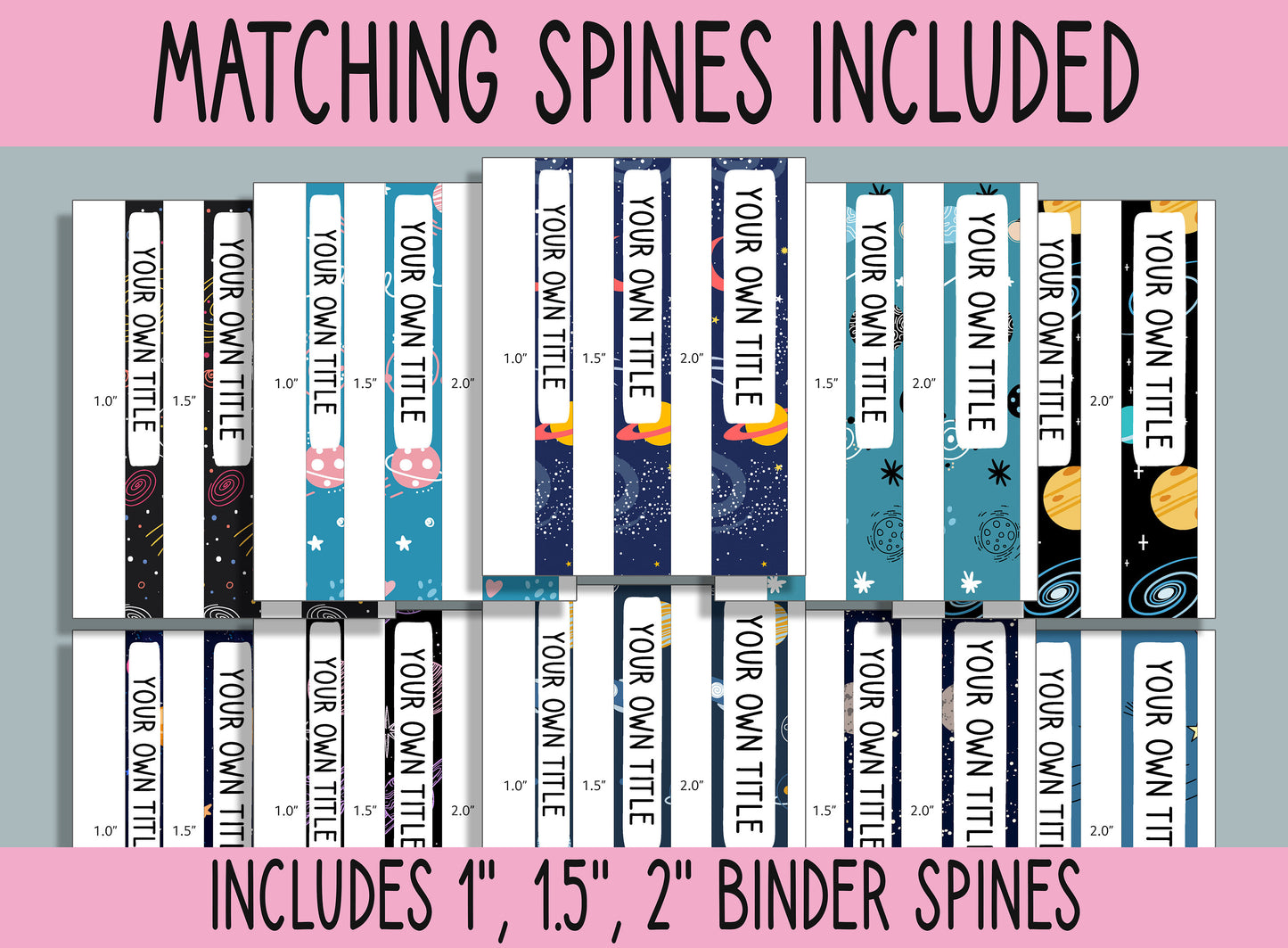 10 Editable Space Binder Covers, Includes 1, 1.5, 2" Spines, Available in A4 & US Letter, Editing with PowerPoint or PDF Reader