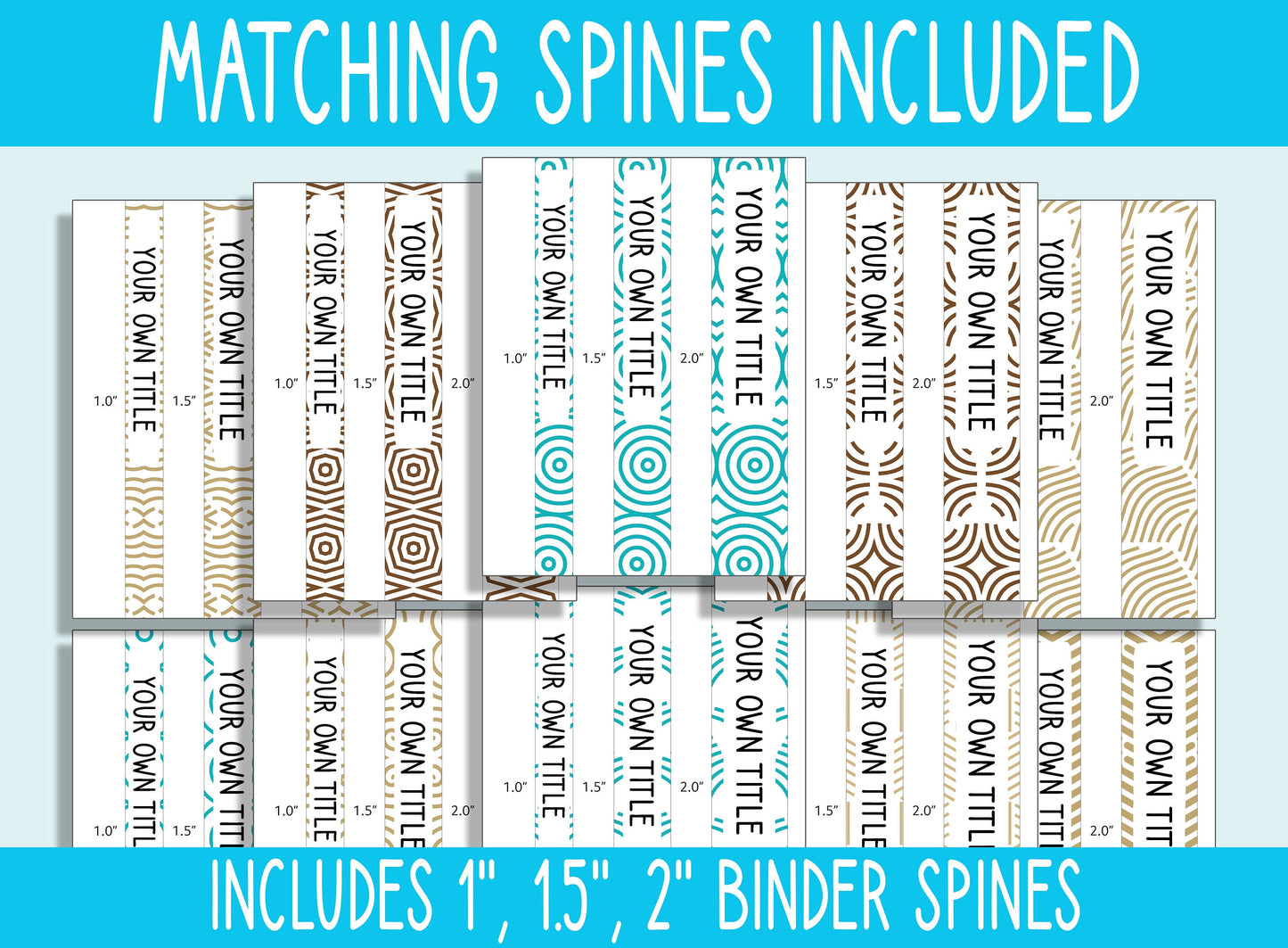 10 Editable Line Pattern Binder Covers, Includes 1, 1.5, 2" Spines, Available in A4+US Letter, Editing with PowerPoint or PDF Reader
