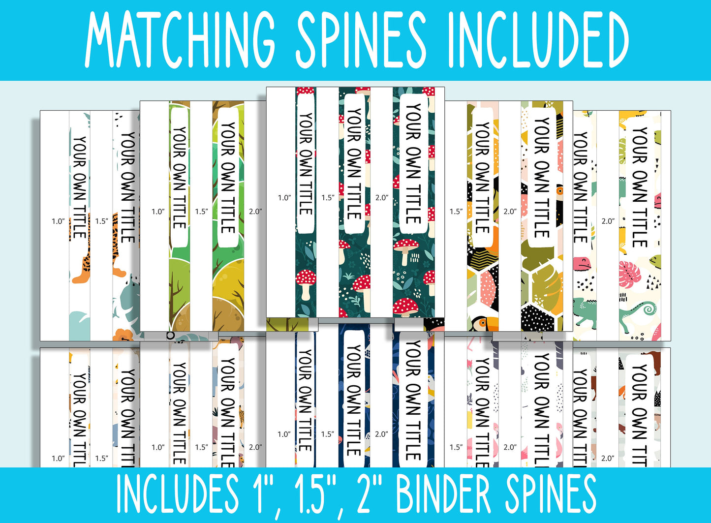 10 Editable Nature Pattern Binder Covers, Includes 1, 1.5, 2" Spines, Available in A4+US Letter, Editing with PowerPoint or PDF Reader